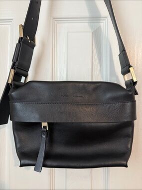 All Saints Black Colette Leather Handbag with Gold Accent